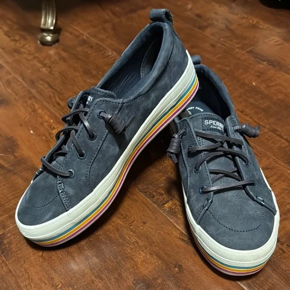 Sperry Navy Sneakers with Rainbow Sole 8.5 - Picture 7 of 7